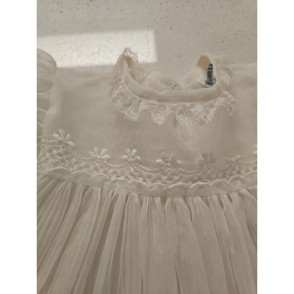 Madonna Original Vintage Baby Christening Dress‎ Pleated White Lace 3 Pc Set